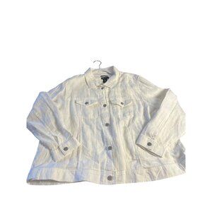 Jones New York Womens White100%  Linen Button-Down Jacket Lightweight Size 2X